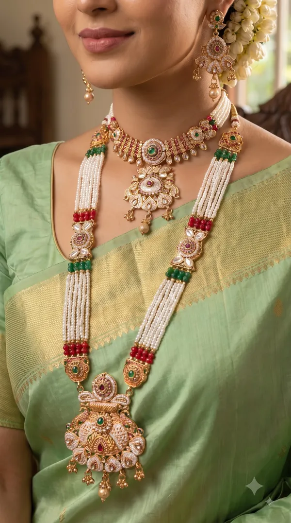Ruby_Green_Pearl_Mala_with_Floral_Kundan_Choker_&_Statement_Pendant_Set