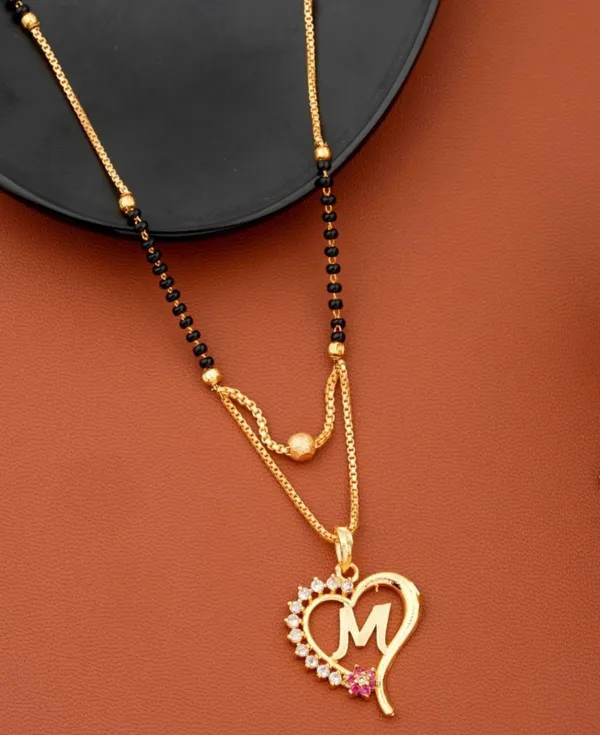 Gold_Plated_Initial_Heart_Pendant_Mangalsutra_With_Black_Beads_For_Women