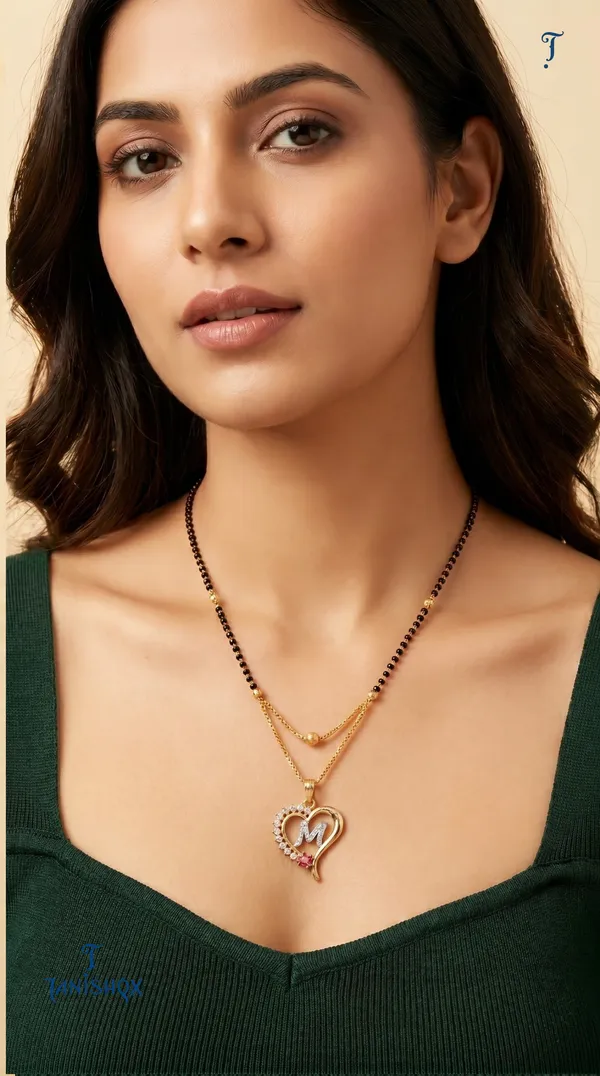 Gold_Plated_Initial_Heart_Pendant_Mangalsutra_With_Black_Beads_For_Women