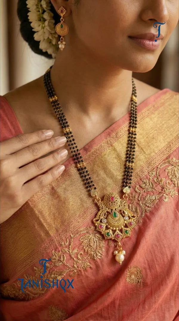 Micro_Gold_Plated_Diamond_Studded_Fancy_Flower_Square_Mangalsutra_Set_With_Earrings