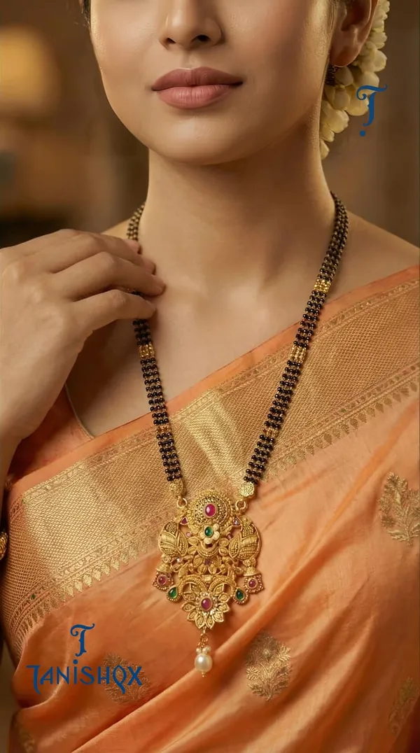 Micro_Gold_Plated_Diamond_Studded_Fancy_Flower_Square_Mangalsutra_Set_With_Earrings
