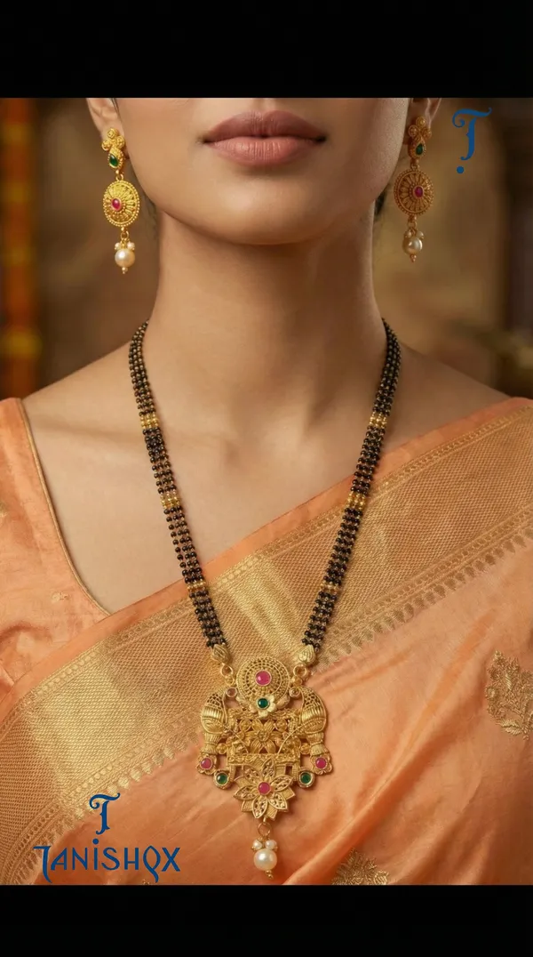 Micro_Gold_Plated_Diamond_Studded_Fancy_Flower_Square_Mangalsutra_Set_With_Earrings