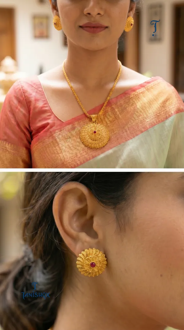 Amazing_Antique_Gold_Floral_Stone_Pendant_Set