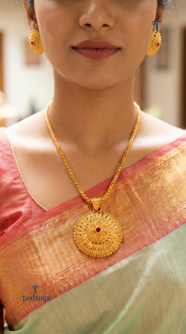 Amazing_Antique_Gold_Floral_Stone_Pendant_Set