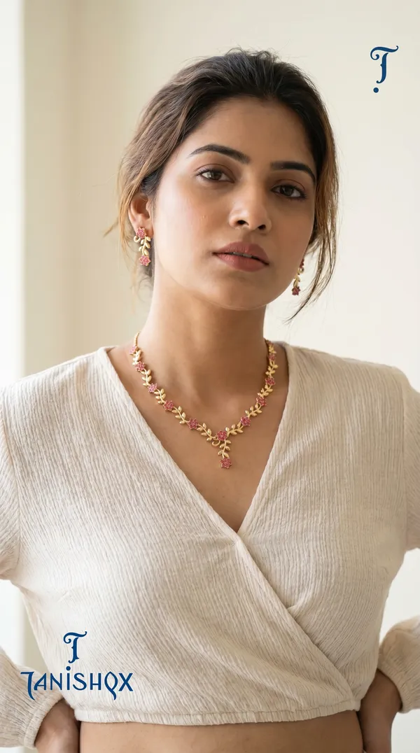 Rose_Gold_Floral_Vine_Necklace_&_Earrings_Set_With_Pink_Stone_Detailing