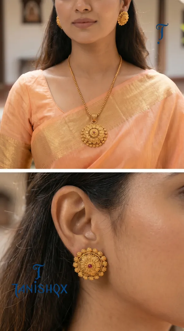 Amazing_Antique_Gold_Floral_Stone_Pendant_Set