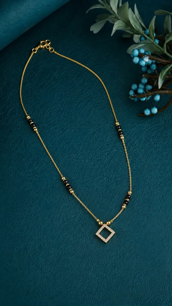 Gold_Plated_Square_Diamond_Pendant_Mangalsutra_With_Black_Beads_For_Women