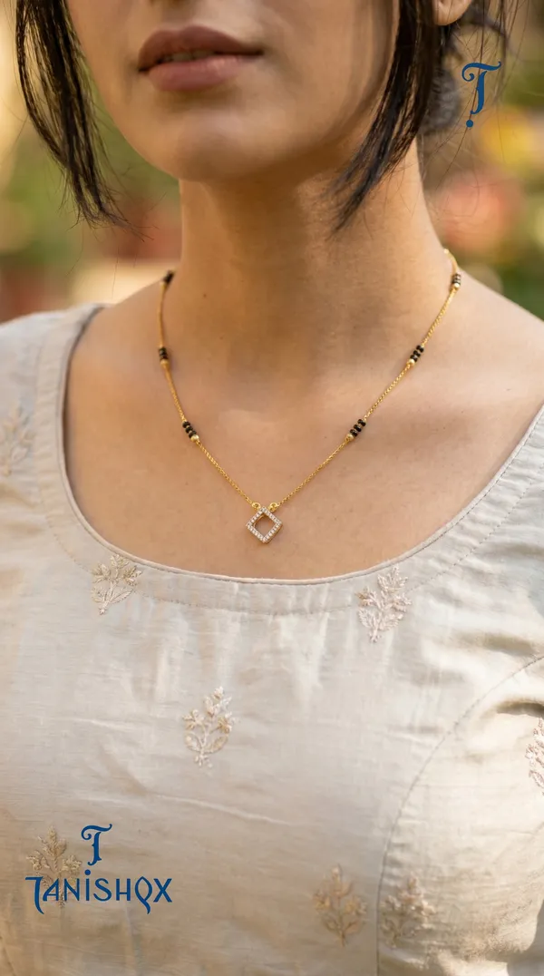 Gold_Plated_Square_Diamond_Pendant_Mangalsutra_With_Black_Beads_For_Women