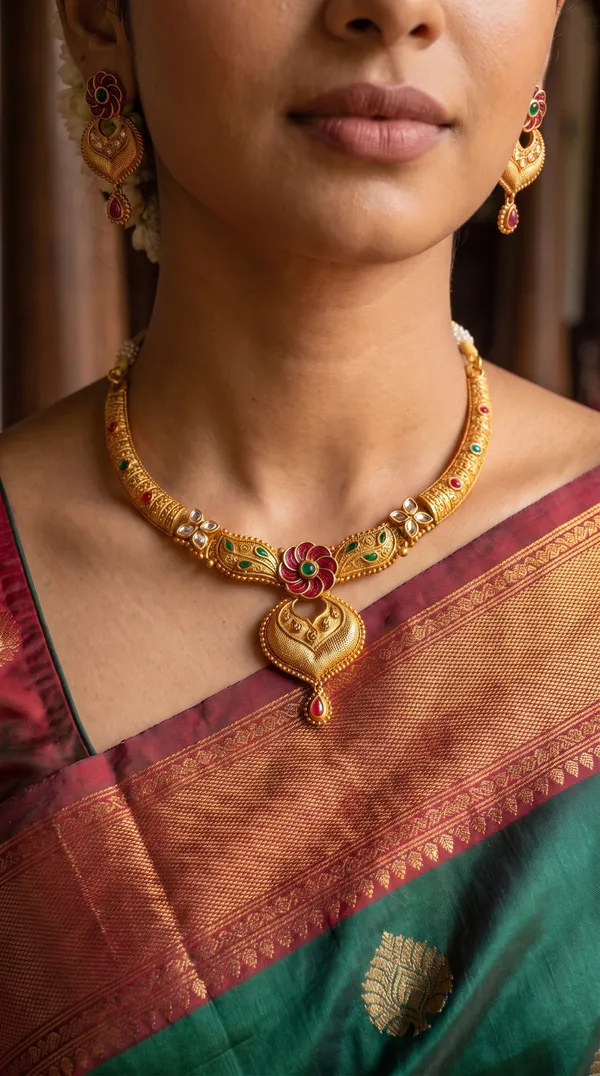 Antique_Gold_Floral_Meenakari_Statement_Necklace