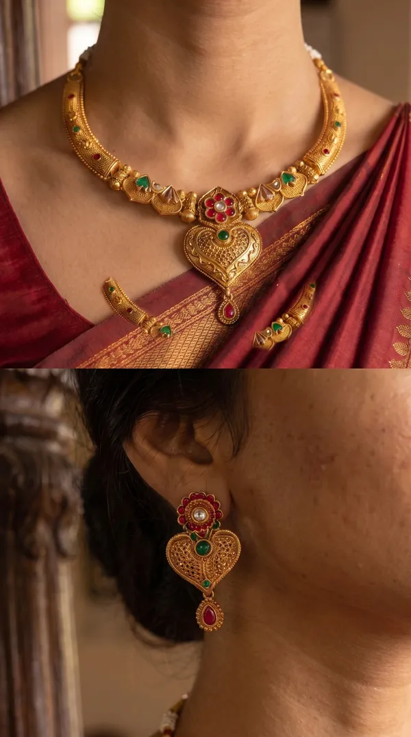 Heart_Motif_Gold-Tone_Necklace_Set_with_Multicolor_Stone_Detailing