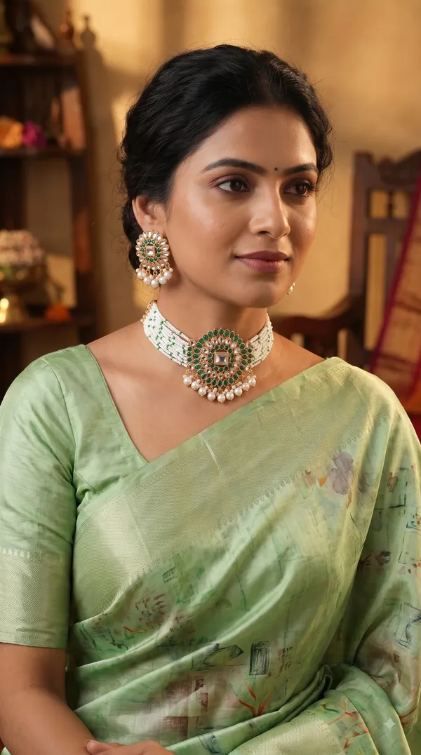Green_Kundan_&_Pearl_Multi-Strand_Necklace_Set_with_Matching_Earrings