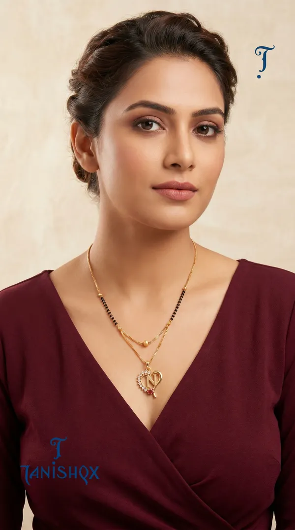Gold_Plated_Initial_Heart_Pendant_Mangalsutra_With_Black_Beads_For_Women