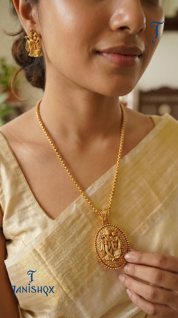 Antique_Gold_Finish_Krishna_Pendant_Chain_Set_For_Women