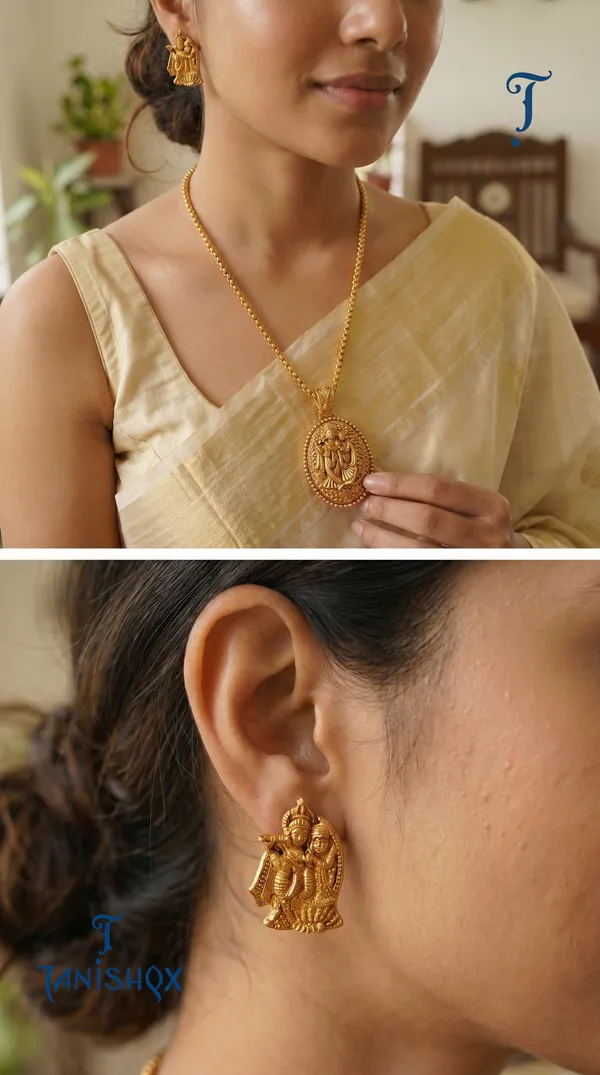 Antique_Gold_Finish_Krishna_Pendant_Chain_Set_For_Women