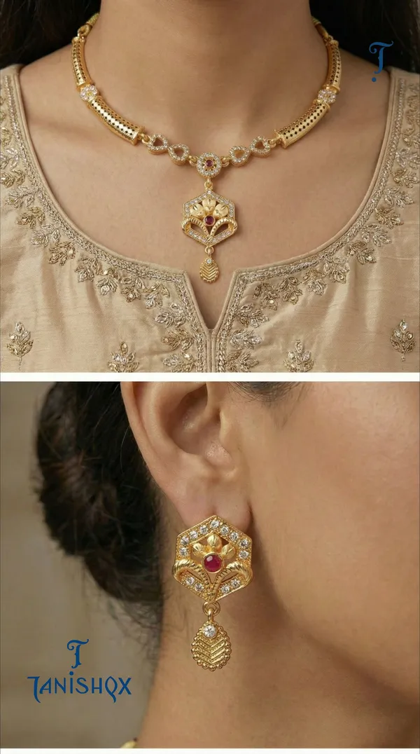 Traditional_Gold-Plated_Necklace_Set_With_Earrings