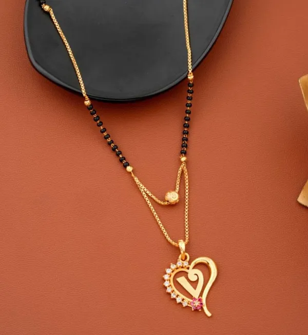 Gold_Plated_Initial_Heart_Pendant_Mangalsutra_With_Black_Beads_For_Women