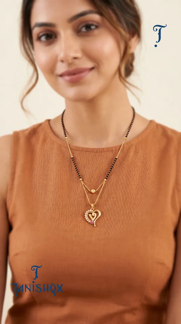 Gold_Plated_Initial_Heart_Pendant_Mangalsutra_With_Black_Beads_For_Women