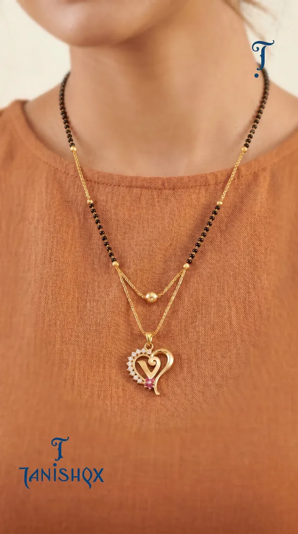 Gold_Plated_Initial_Heart_Pendant_Mangalsutra_With_Black_Beads_For_Women