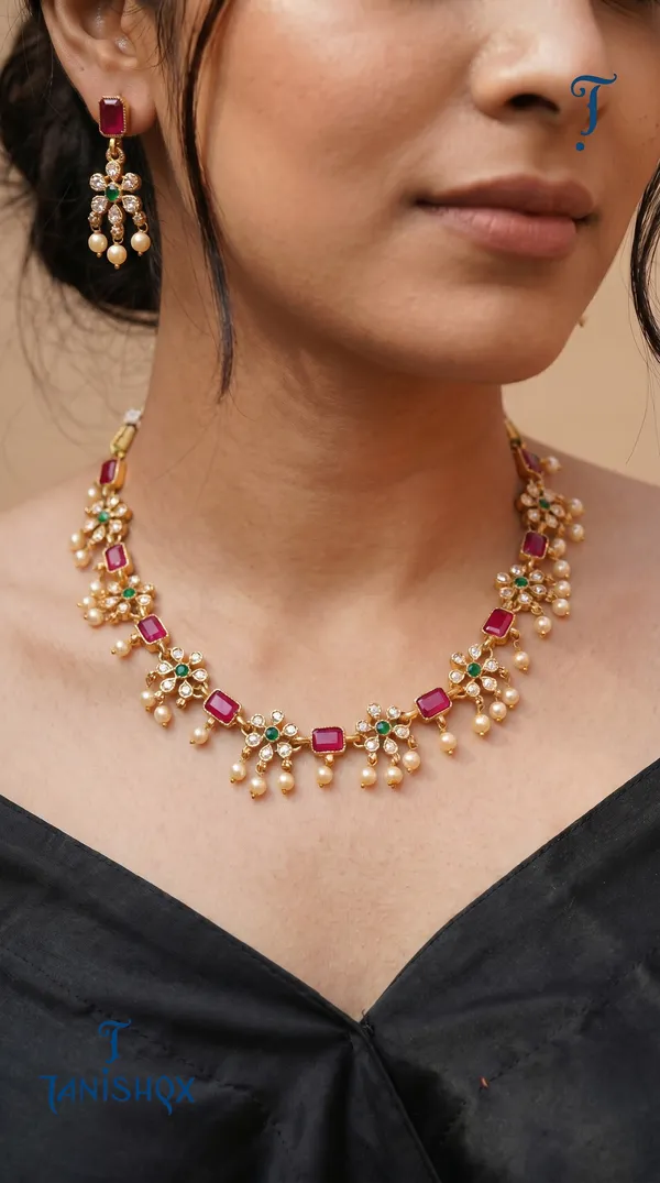 Antique_Gold_Ruby_Beads_Elephant_Design_Choker_Necklace_Set