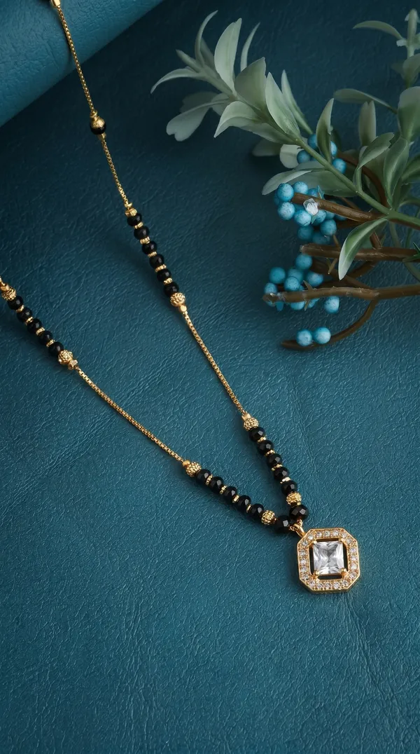 Gold_Plated_Square_Diamond_Pendant_Mangalsutra_With_Black_Beads_For_Women