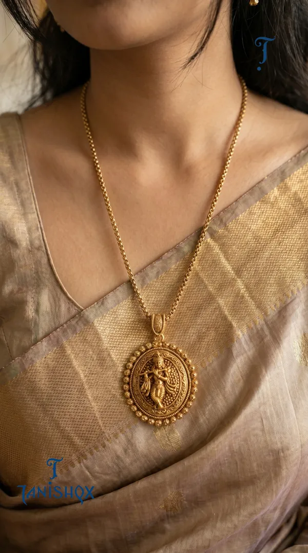 Antique_Gold_Finish_Krishna_Pendant_Chain_Set_For_Women