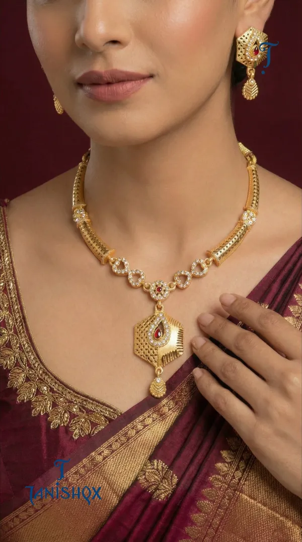 Traditional_Gold-Plated_Necklace_Set_With_Earrings