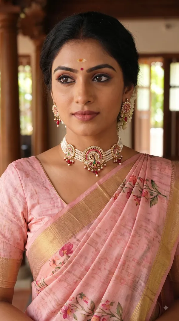 Elegant_White_Pearl_Multi-Strand_Choker_Necklace_Set_with_Peacock_Motif,_Pink_Stone_Detailing_&_Matching_Drop_Earrings