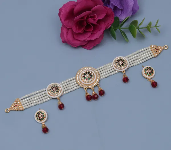 Traditional_Pearl_Choker_Necklace_&_Earrings_Sets_�_Designer_Stone_Embellished_Jewellery_Collection