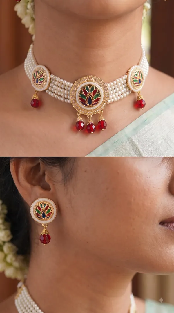 Traditional_Pearl_Choker_Necklace_&_Earrings_Sets_�_Designer_Stone_Embellished_Jewellery_Collection