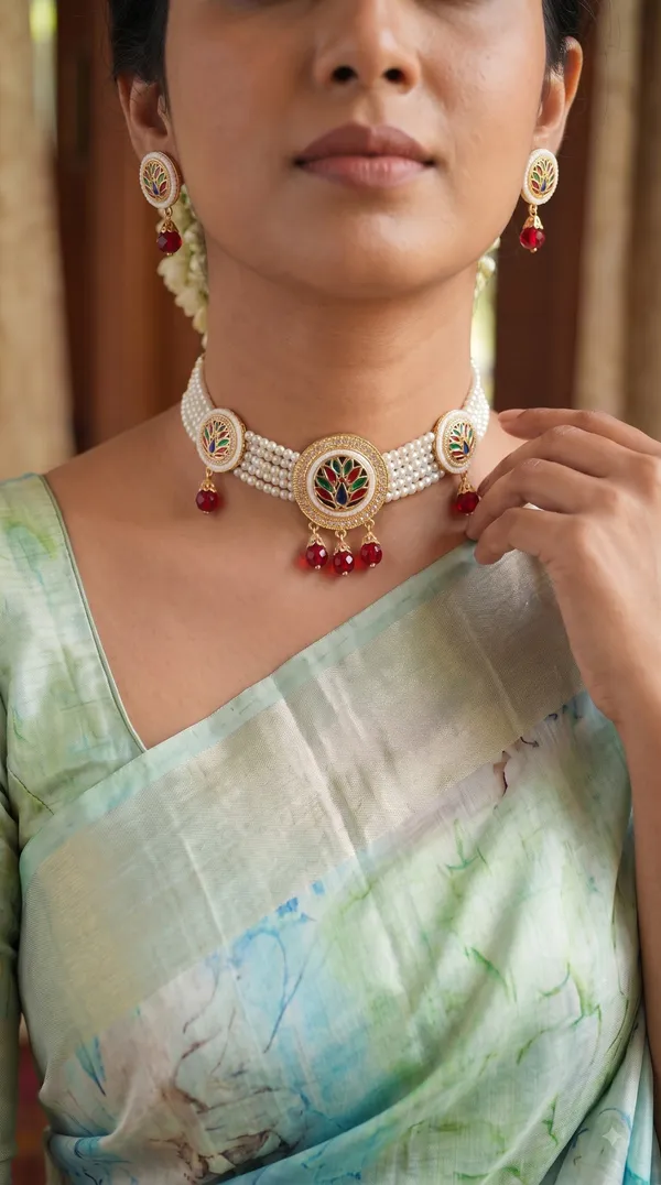 Traditional_Pearl_Choker_Necklace_&_Earrings_Sets_�_Designer_Stone_Embellished_Jewellery_Collection