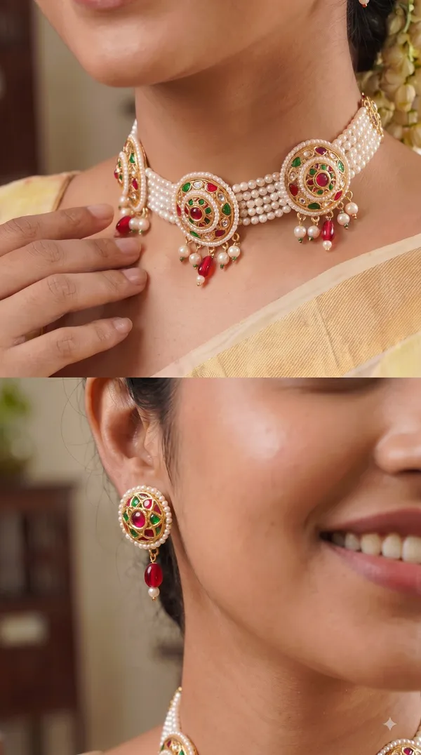 Traditional_Pearl_Choker_Necklace_&_Earrings_Sets_�_Designer_Stone_Embellished_Jewellery_Collection