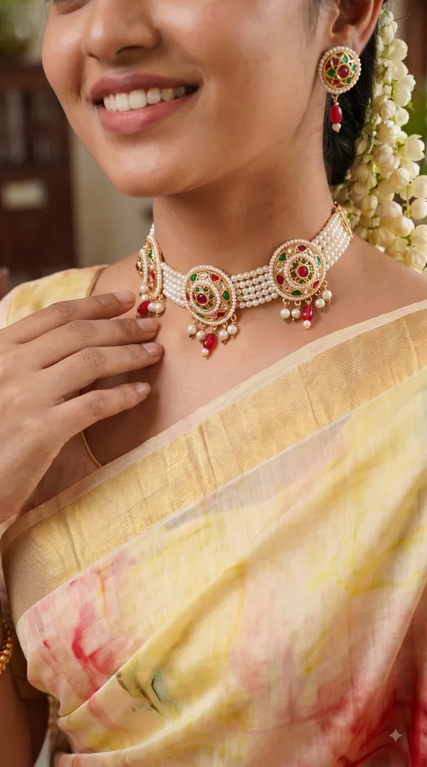 Traditional_Pearl_Choker_Necklace_&_Earrings_Sets_�_Designer_Stone_Embellished_Jewellery_Collection