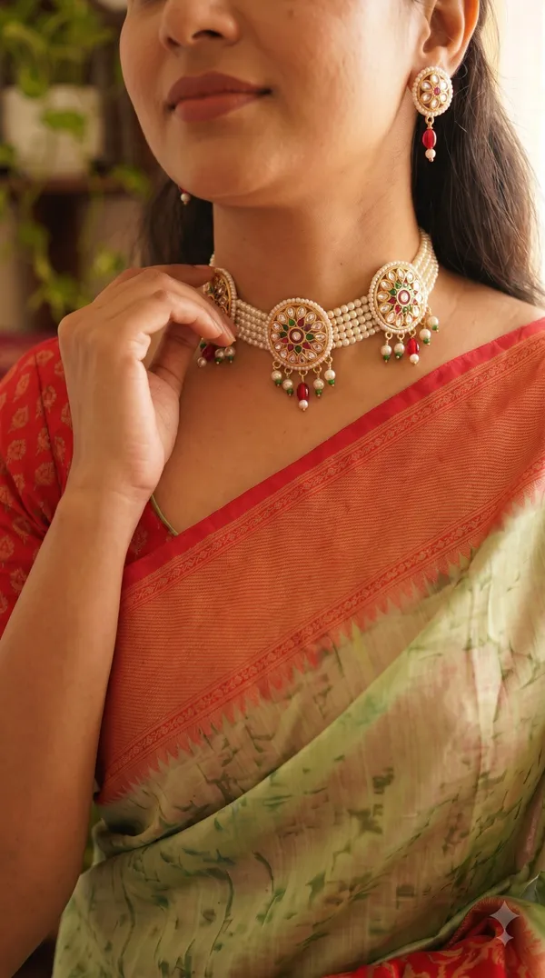 Traditional_Pearl_Choker_Necklace_&_Earrings_Sets_�_Designer_Stone_Embellished_Jewellery_Collection