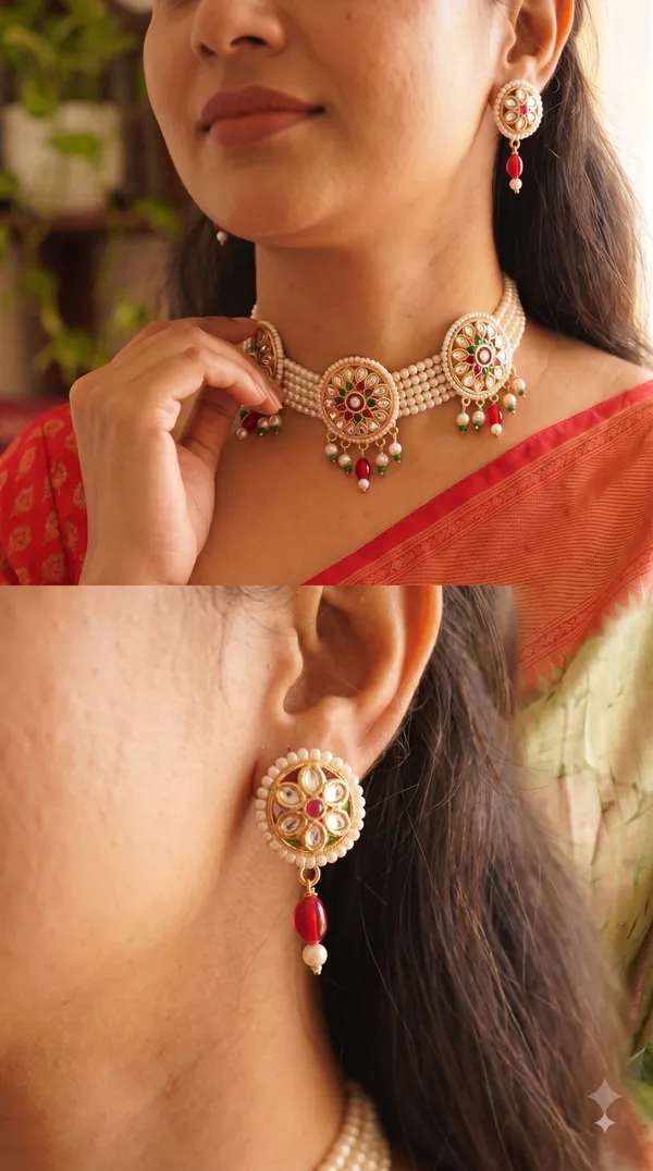 Traditional_Pearl_Choker_Necklace_&_Earrings_Sets_�_Designer_Stone_Embellished_Jewellery_Collection