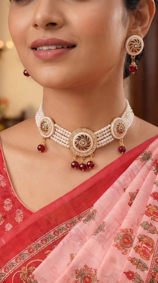 Traditional_Pearl_Choker_Necklace_&_Earrings_Sets_�_Designer_Stone_Embellished_Jewellery_Collection