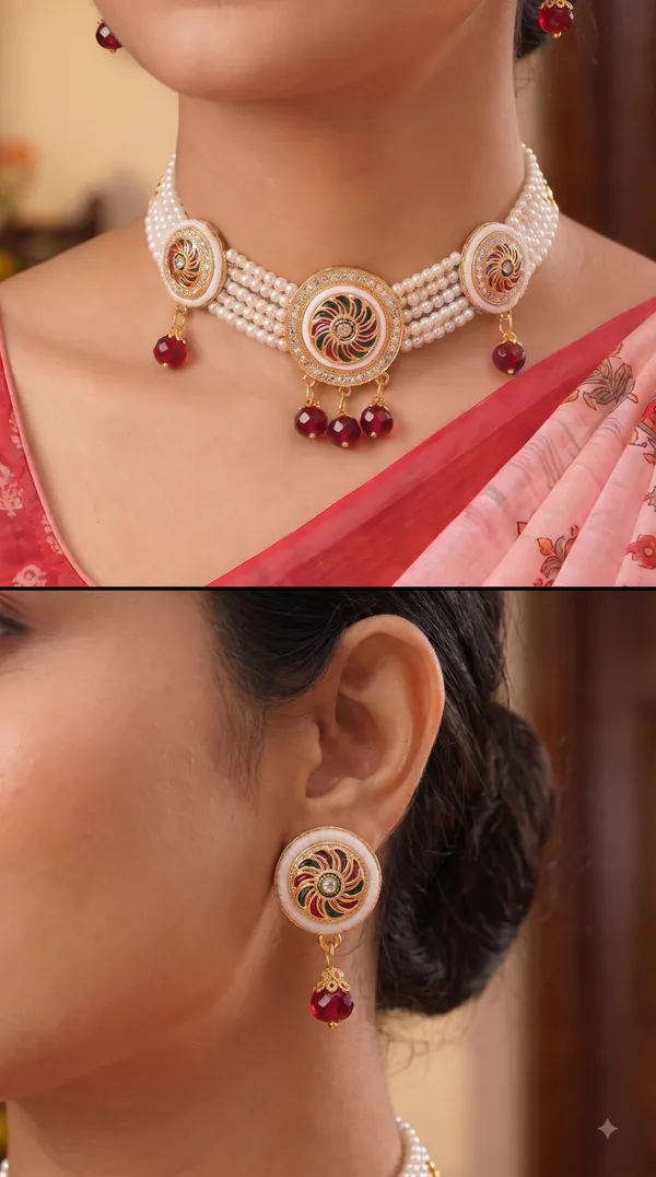 Traditional_Pearl_Choker_Necklace_&_Earrings_Sets_�_Designer_Stone_Embellished_Jewellery_Collection