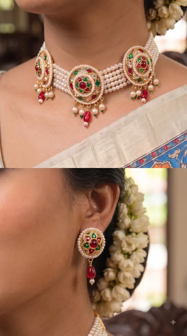 Traditional_Pearl_Choker_Necklace_&_Earrings_Sets_�_Designer_Stone_Embellished_Jewellery_Collection