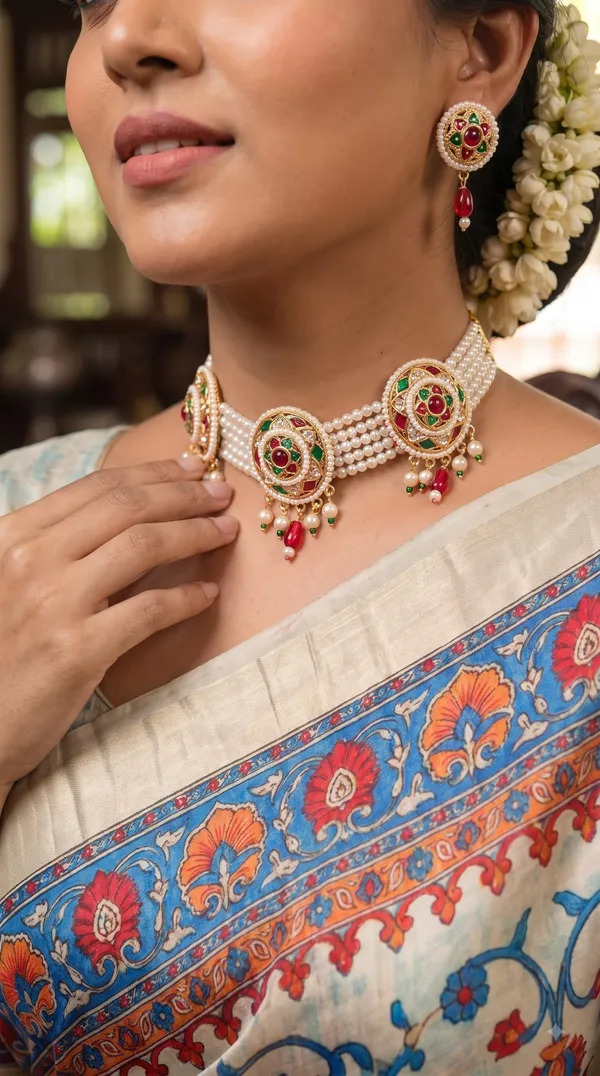 Traditional_Pearl_Choker_Necklace_&_Earrings_Sets_�_Designer_Stone_Embellished_Jewellery_Collection