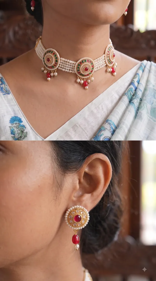 Traditional_Pearl_Choker_Necklace_&_Earrings_Sets_�_Designer_Stone_Embellished_Jewellery_Collection