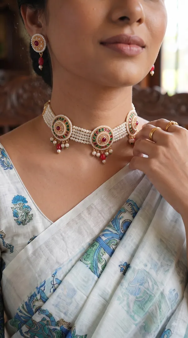 Traditional_Pearl_Choker_Necklace_&_Earrings_Sets_�_Designer_Stone_Embellished_Jewellery_Collection