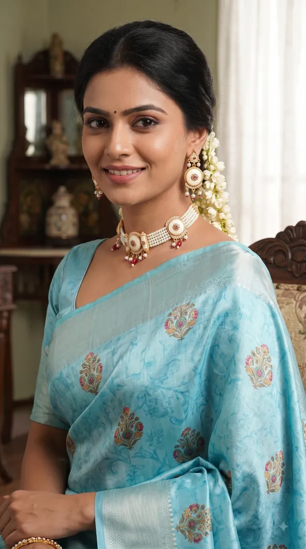 Pearl_Multi-Strand_Choker_Necklace_Set_with_Intricate_Floral_Motif_&_Matching_Drop_Earrings