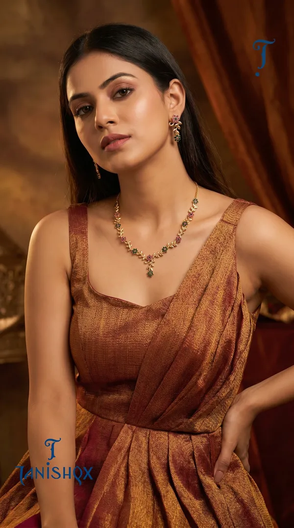 Rose_Gold_Floral_Vine_Necklace_&_Earrings_Set_With_Multi_Stone_Detailing