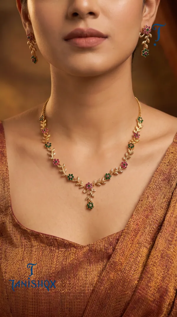 Rose_Gold_Floral_Vine_Necklace_&_Earrings_Set_With_Multi_Stone_Detailing