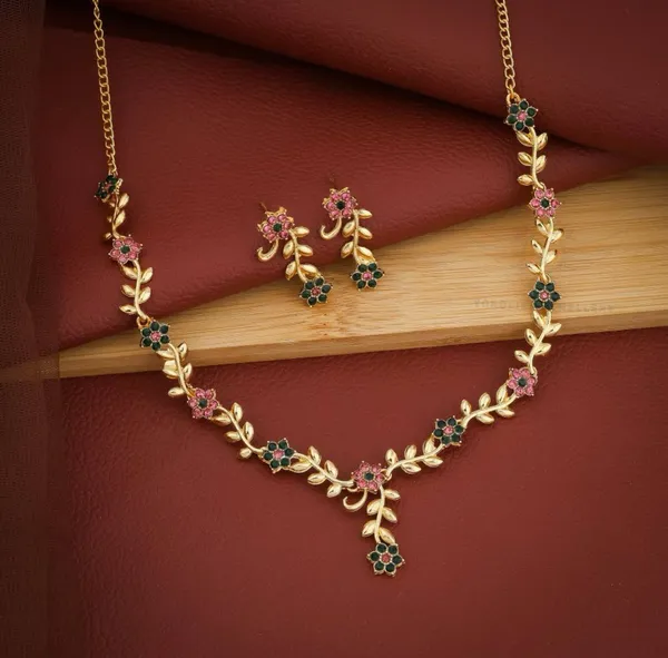 Rose_Gold_Floral_Vine_Necklace_&_Earrings_Set_With_Multi_Stone_Detailing