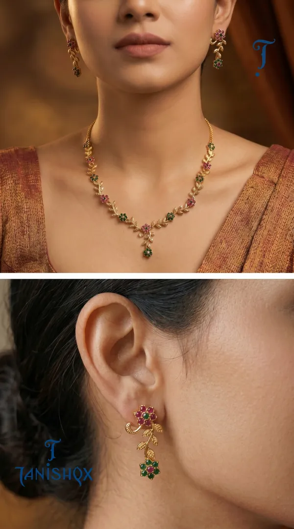 Rose_Gold_Floral_Vine_Necklace_&_Earrings_Set_With_Multi_Stone_Detailing
