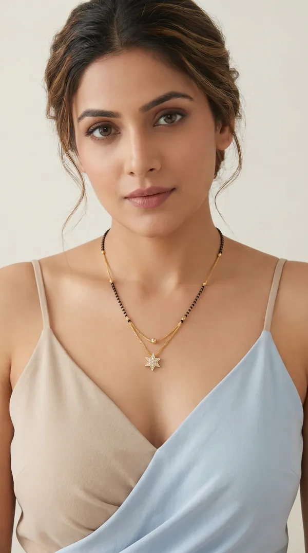 Elegant_Black_Beaded_Mangalsutra_With_Gold_Dual_Chain_&_Star_Pendant_Design