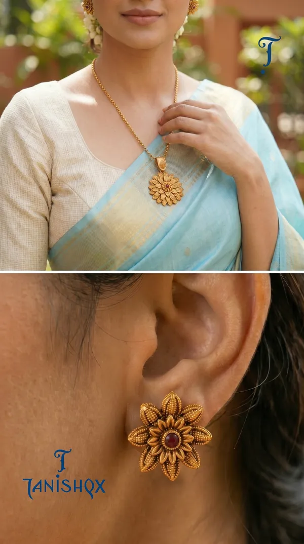 Amazing_Antique_Gold_Floral_Stone_Pendant_Set