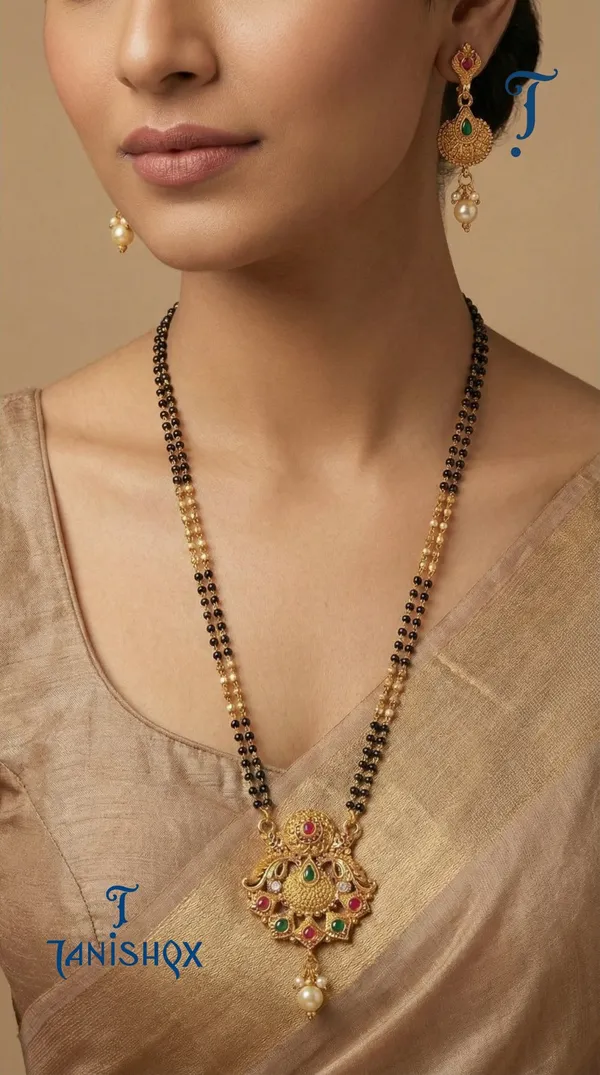 Micro_Gold_Plated_Diamond_Studded_Fancy_Flower_Square_Mangalsutra_Set_With_Earrings