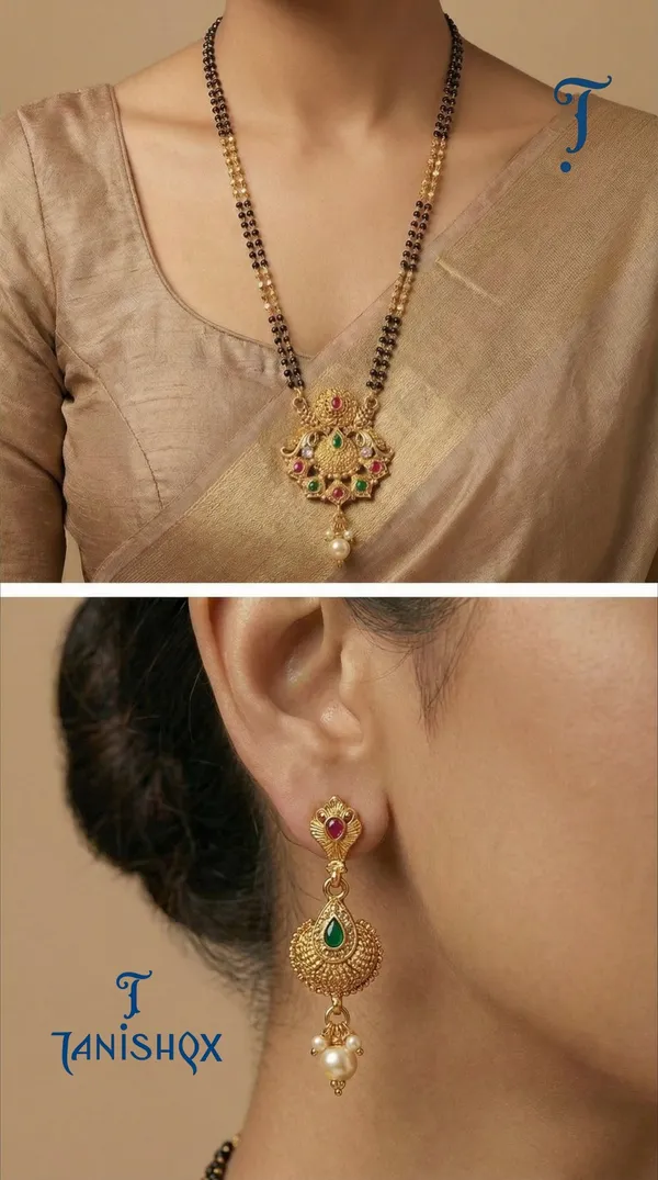 Micro_Gold_Plated_Diamond_Studded_Fancy_Flower_Square_Mangalsutra_Set_With_Earrings