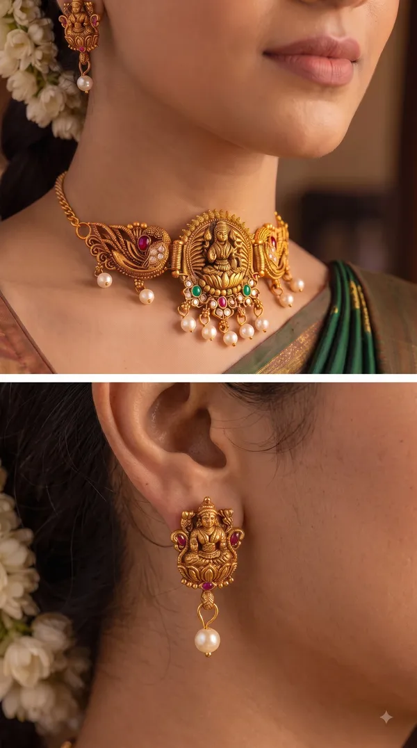 Premium_Gold_Plated_Temple_Style_Maa_Lakshmi_Choker_Necklace_Set_for_Women
